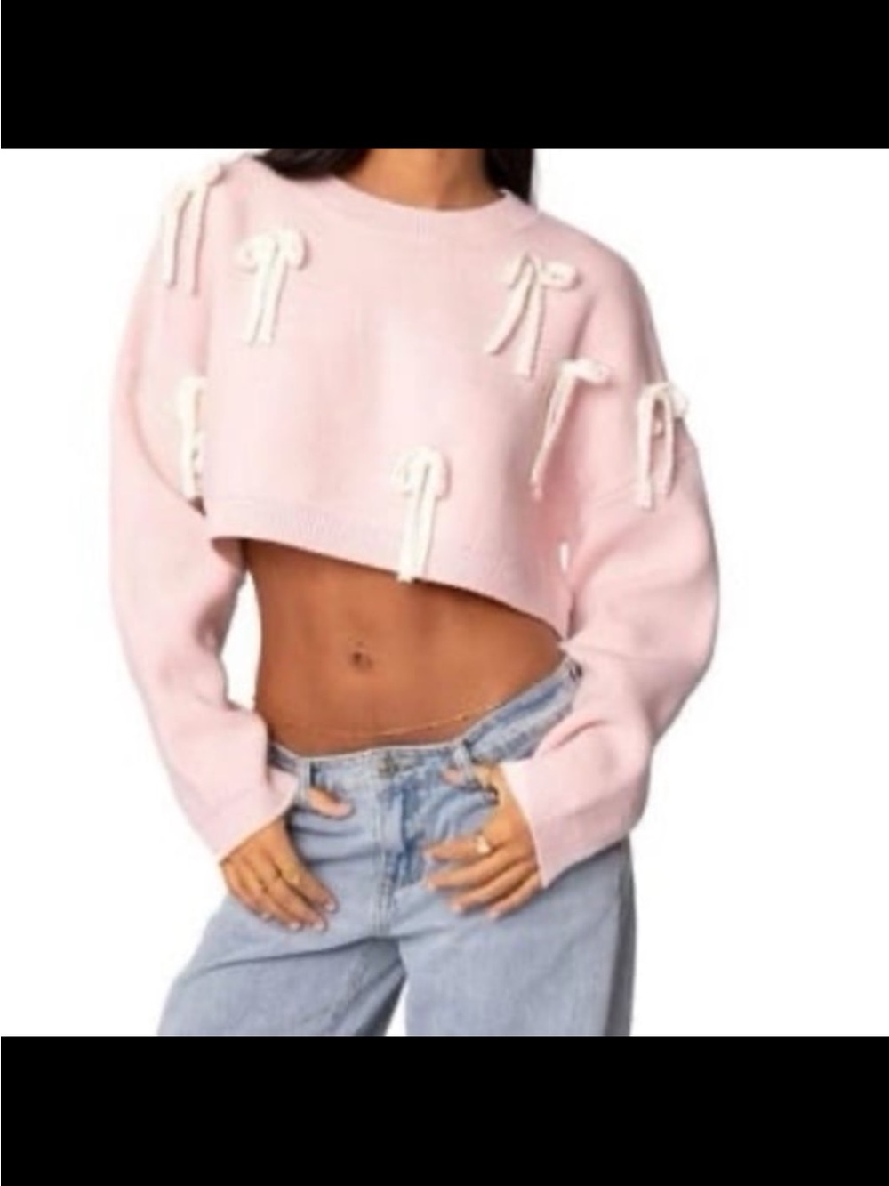 Edikted Pale Pink Cropped Bow-Knot Sweater Top